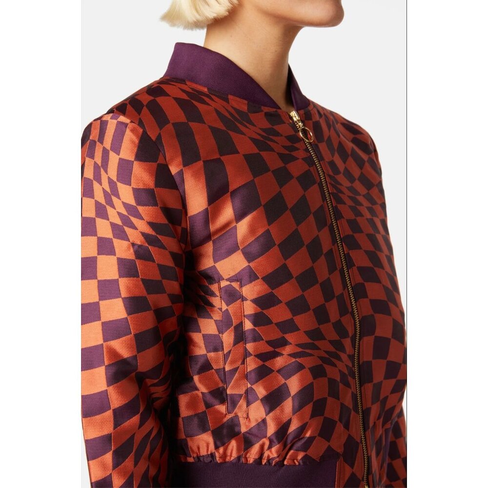 Gorman Bomber Jacket in Orange & Purple Jacquard, Size 6, Like New - Picture 14 of 16